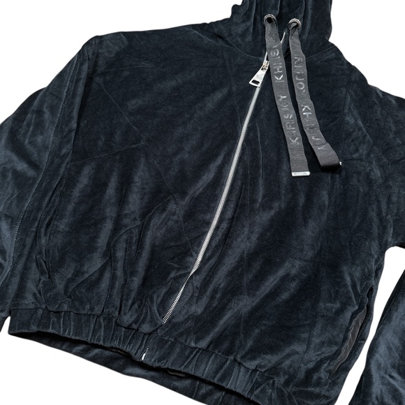 Khrisjoy Black Velour Full Zip Cut & Sew Asymmetric Oversized Hoodie Womens 00 - Picture 5 of 11